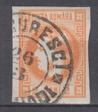 ROMANIA 1868 LP 21 REGELE CAROL I CU FAVORITI 2 BANI PORTOCALIU STAMPILAT POINCON R.ZOSCSAK