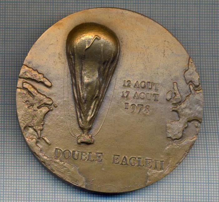 AX 02 MEDALIE PRIMA TRAVERSARE A ATLANTICULUI CU BALON LIBER-1978 DOUBLE EAGLEII