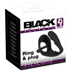 Inel pentru penis/bile cu plug anal pentru stimularea punctului P Ring &amp; plug