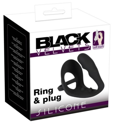 Inel pentru penis/bile cu plug anal pentru stimularea punctului P Ring &amp;amp; plug foto
