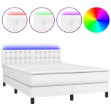 Cumpara ieftin Pat cu arcuri, cu saltea &amp; LED, alb, 140x190 cm, piele eco