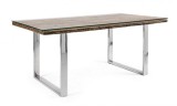 Cumpara ieftin Masa cu picioare din otel argintiu si blat lemn maro sticla Stanton 180 cm x 90 cm x 76 h