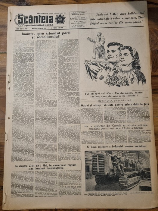 scanteia 30 aprilie 1952-in cinstea zilei de 1 mai muncitoresc