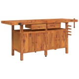 Cumpara ieftin Banc de lucru cu sertare si menghine, 192x62x83 cm, lemn acacia