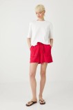 Medicine pantaloni scurti din in culoarea roz, neted, high waist