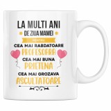 Cana alba personalizata&quot;Cea mai rabdatoare profesoara, cea mai buna prietena...&quot;, INOVATIX&reg;. 330 ml