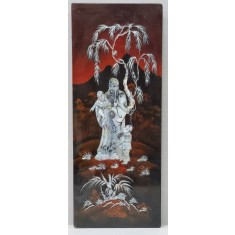 Panou decorativ din lemn cu intarsie din sidef, China , Secol XX