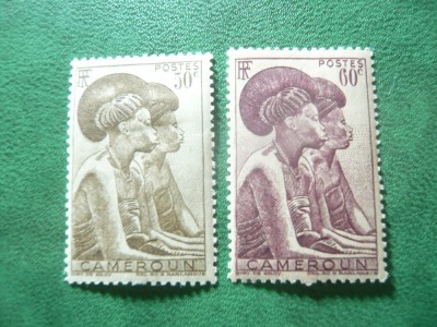 2 Timbre Camerun 1946 colonie franceza - indigene , val. 50 si 60c , sarniera foto