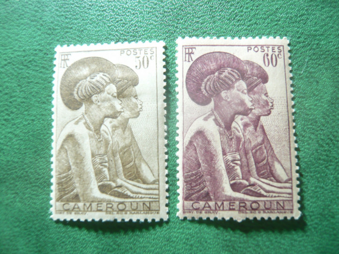 2 Timbre Camerun 1946 colonie franceza - indigene , val. 50 si 60c , sarniera