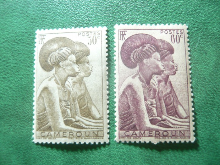 2 Timbre Camerun 1946 colonie franceza - indigene , val. 50 si 60c , sarniera