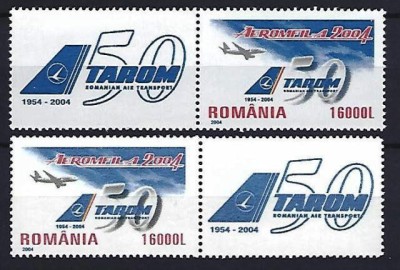 Romania 2004 - Lp 1646 a &amp;ndash; TAROM - 50 de ani de existenta - cu vinieta stanga + vinieta dreapta, MNH *** foto