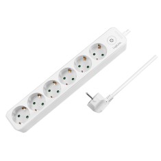 PRELUNGITOR LOGILINK, Schuko x 6, cablu 3G 1.5mm2, 230 V/16 A, 50 Hz, max. 3500 W, buton intrerupator iluminat, IP20, 1.5m, alb, &amp;quot;LPS247&amp;quot; (timbru verd foto