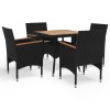 VidaXL Set mobilier grădină, 5 piese, negru, poliratan și lemn masiv. 3095923