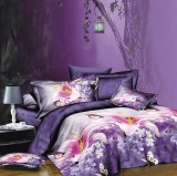 Cumpara ieftin Lenjerie De Pat 3D - Tabby Xu009, Bumbac, 4 Piese, Fara Elastic, Imprimeu, Lila