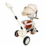 Tricicleta Evolutiva KD-X06 pentru copii, cu scaun rotativ 360&deg;, pozitie de somn si roti din cauciuc, 9 luni &ndash; 6 ani, bej