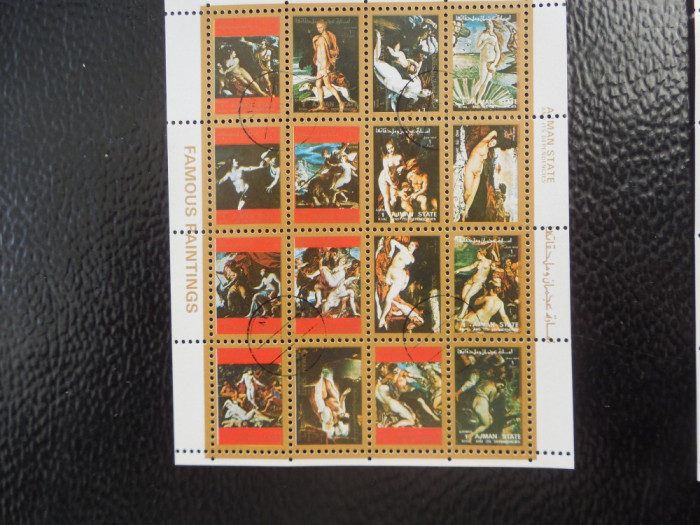 Bloc format mic timbre pictura stampilat Ajman timbre arta picturi celebre
