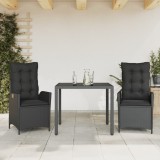 vidaXL Set mobilier de grădină cu perne, 3 piese, negru, poliratan 3213067