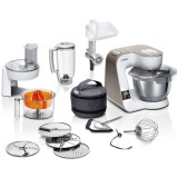 Robot de bucatarie Bosch MUM5XW40, vas 3.9 l, blender 1.25 l, 1000 W, 7 trepte viteza, alb/auriu