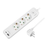 PRELUNGITOR LOGILINK, Schuko x 3, USB-A x 1, USB-C x 1, cablu 3G 1.5mm2, 230 V/16 A, 50 Hz, max. 3500 W, buton intrerupator iluminat, IP20, 2m, alb, &quot;