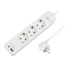 PRELUNGITOR LOGILINK, Schuko x 3, USB-A x 1, USB-C x 1, cablu 3G 1.5mm2, 230 V/16 A, 50 Hz, max. 3500 W, buton intrerupator iluminat, IP20, 2m, alb, &quot;