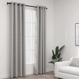 Perdele Opace Gri 140x245 cm vidaXL, Aspect P&acirc;nză, Ocheți, Set 2 Bucăți