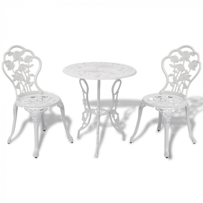 Set mobilier bistro, 3 piese, alb, aluminiu turnat GartenMobel Dekor