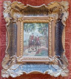 Goblen cu v&acirc;nători pe pod