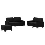 Cumpara ieftin Set de canapele cu perne, 3 piese, negru, catifea