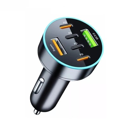 Incarcator Auto 6 in 1, 2 x Port USB Fast Charge QC3.0 si 4 x Type C, PD 65W, Negru foto