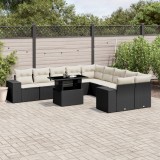 Cumpara ieftin Set canapele de grădină cu perne, 11 piese, negru, poliratan