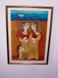 Sami Briss (n.1930 Iasi), &quot;Surorile&quot;, cromolitografie, tablou autentic