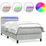 Cumpara ieftin Pat cu arcuri cu saltea si LED, gri deschis, 80x210 cm, catifea