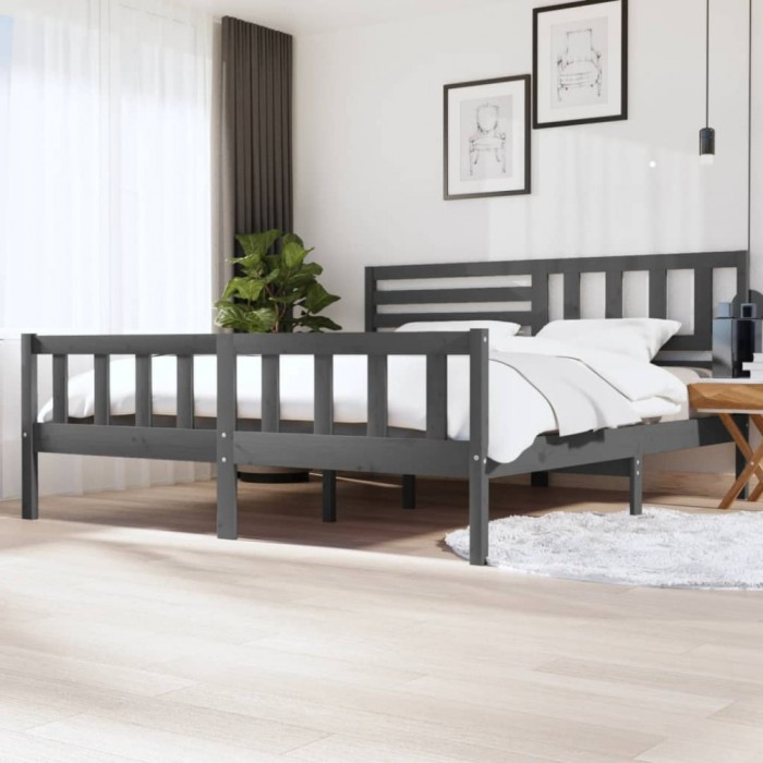 Gossi cadru de pat, gri, 200x200 cm, lemn masiv