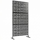 Outsunny Panou despărțitor decorativ pentru intimitate exterior Claustra decorativă pentru grădină 3 panouri cu model geometric Oțel 92x40x192cm Negru