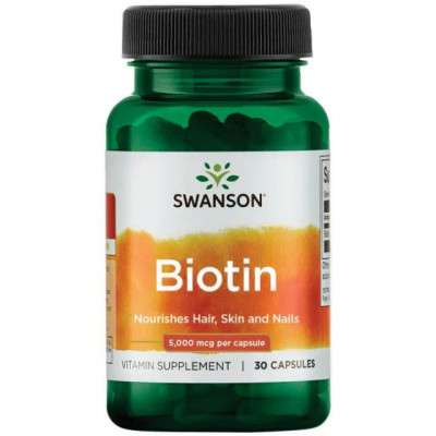 Biotin 5000 mcg Vitamina B7 Biotina 5 miligrame 30 capsule Swanson foto