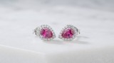 Cumpara ieftin CERCEI ARGINT 925 LACRIMA ROZ FUCSIA - CERCEI STUD CU HALO DE CRISTALE ZIRCONIU