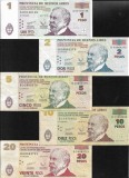 Rar! Set Argentina provincia Buenos Aires Patacon 1 + 2 + 5 + 10 + 20 pesos convertibles, America Centrala si de Sud
