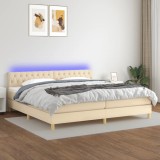 Cumpara ieftin Pat cu arcuri, saltea și LED, crem, 200x200 cm, textil