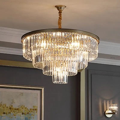 Candelabru Cristal CHAMBORD Eleganza 8xE14, Diametru 48cm, Auriu Mat, Inaltime Reglabila foto