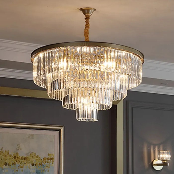 Candelabru Cristal CHAMBORD Eleganza 8xE14, Diametru 48cm, Auriu Mat, Inaltime Reglabila
