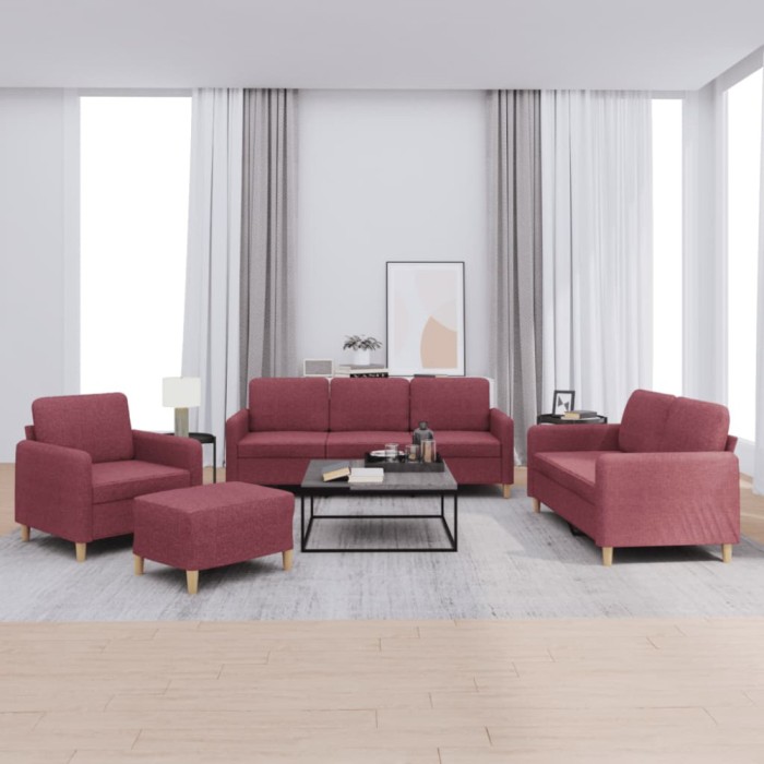 vidaXL Set canapea cu perne, 4 piese, roșu vin, material textil