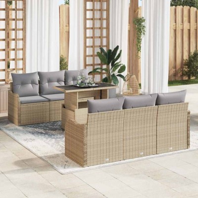 vidaXL Set de canapele pentru grădină 7 pcs Bej 100 x 55 x 73 cm 3357123 foto