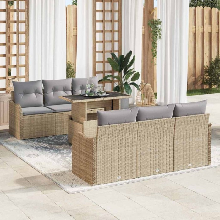 vidaXL Set de canapele pentru grădină 7 pcs Bej 100 x 55 x 73 cm 3357123