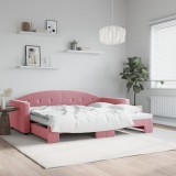 Cumpara ieftin Pat de zi cu extensie, roz, 90x200 cm, catifea