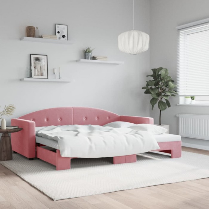 Gossi pat de zi cu extensie, roz, 90x200 cm, catifea