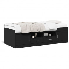 vidaXL Cadru pat de zi cu sertare, negru, 100x200 cm, lemn prelucrat