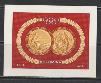 Romania 1961 - #529 Medaliati la J. O. de la Melbourne si Roma S/S 1v MNH foto