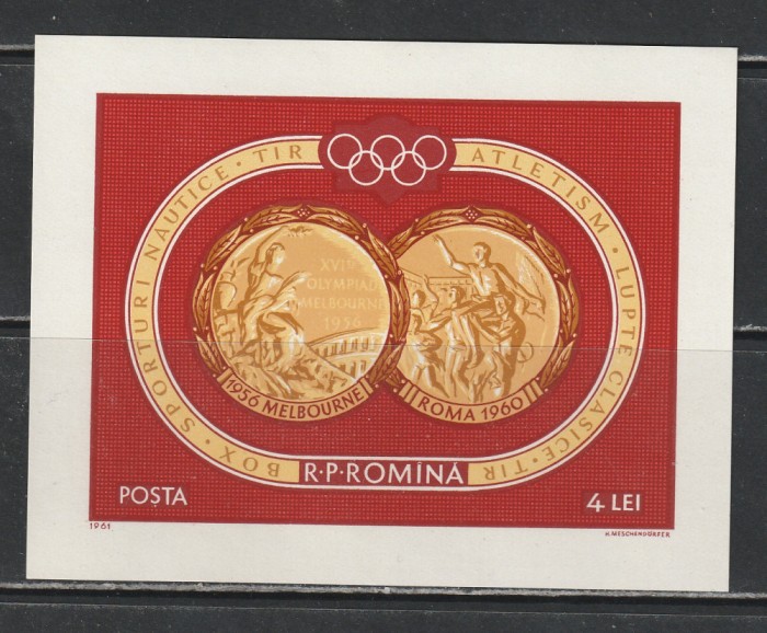 Romania 1961 - #529 Medaliati la J. O. de la Melbourne si Roma S/S 1v MNH