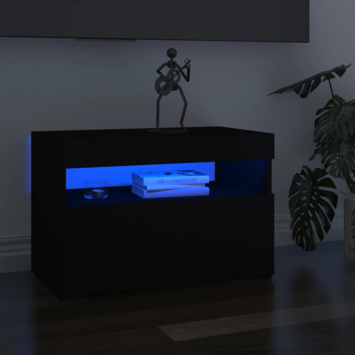 Comoda TV cu lumini LED, negru, 60x35x40 cm GartenMobel Dekor