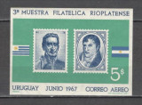 Uruguay.1967 Posta aeriana:Expozitia filatelica RIOPLATENSE-Bl. GZ.142, Nestampilat